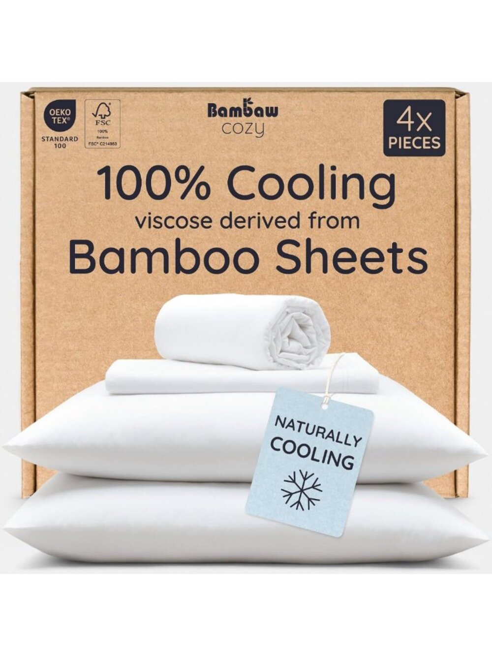 Luxury King Size Bamboo Cooling Sheets Set - 4pcs Deep Pocket, Soft & Breathable
